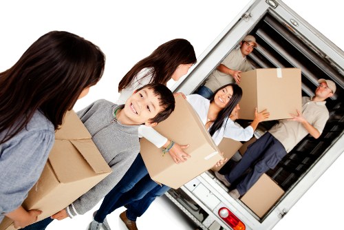 Moving van and packed boxes ready for a flat removal in Haringey
